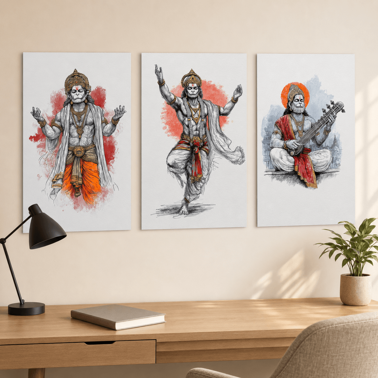 Hanuman Devotional Sketch Poster Set